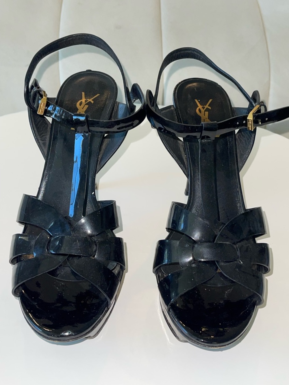 Saint Laurent (YSL) Tribute Sandal Heels – Black Patent – Size 41 - Picture 6 of 8